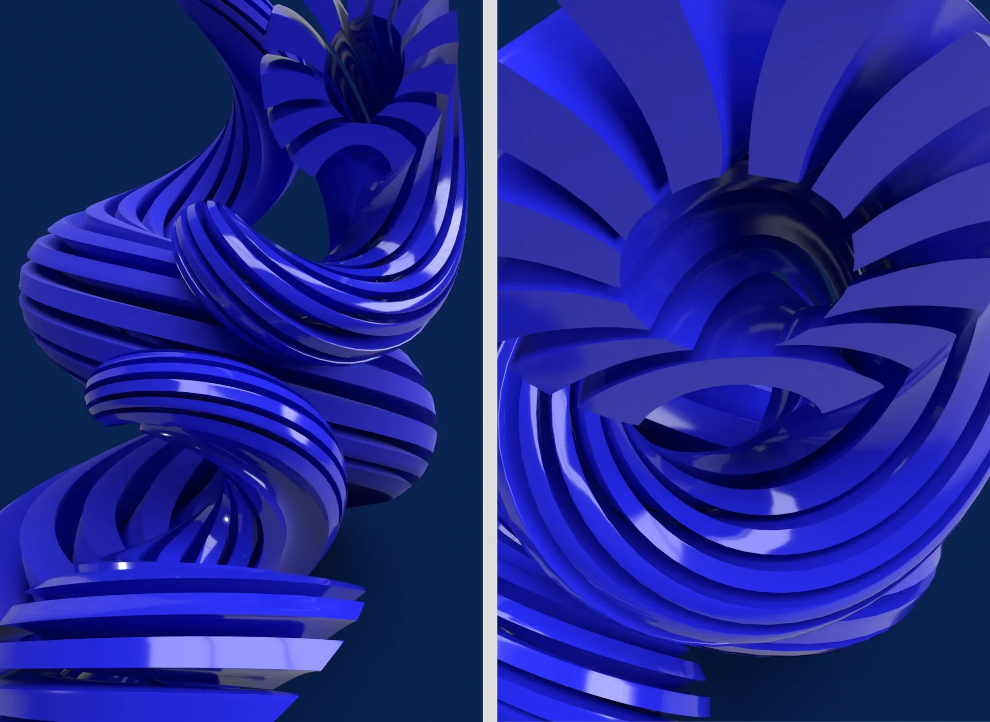 Two renders of a deep-blue, three-dimensional form built from the Chivas Brothers logo mark.