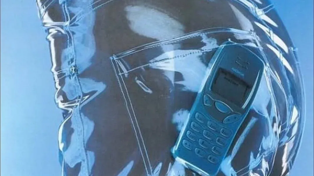 Vintage Nokia advert: a Nokia phone in the back pocket of transparent jeans.