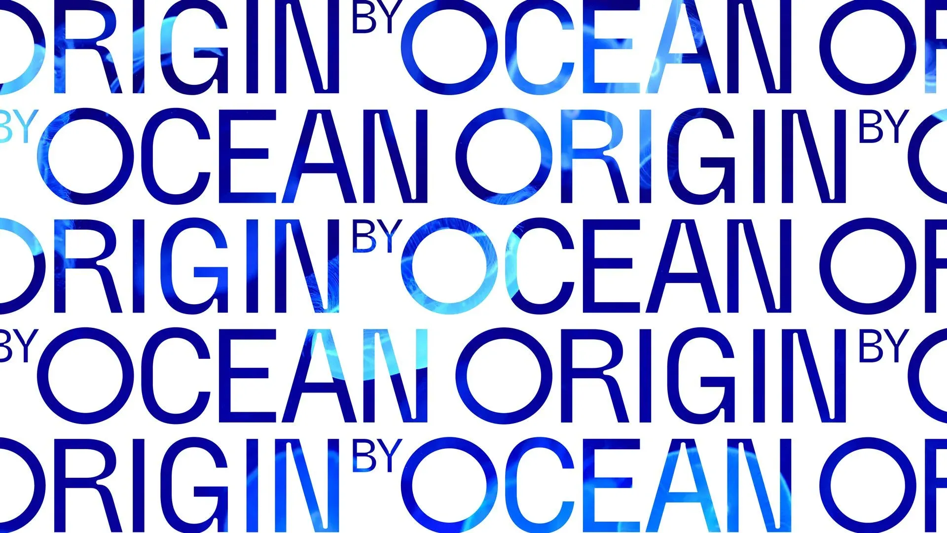 Origin by Oceanin sanamerkki toistuvana sinisenä kuviona.